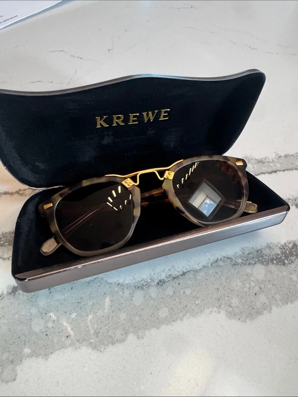 KREWE Tortoise Shell Sunglasses with Gold Bridge and Dark Gradient Lenses